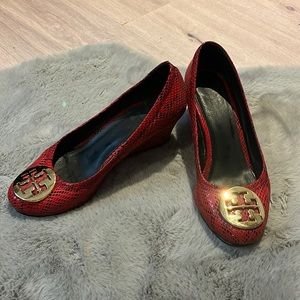 TORY BURCH RED SNAKESKIN WEDGES!!
